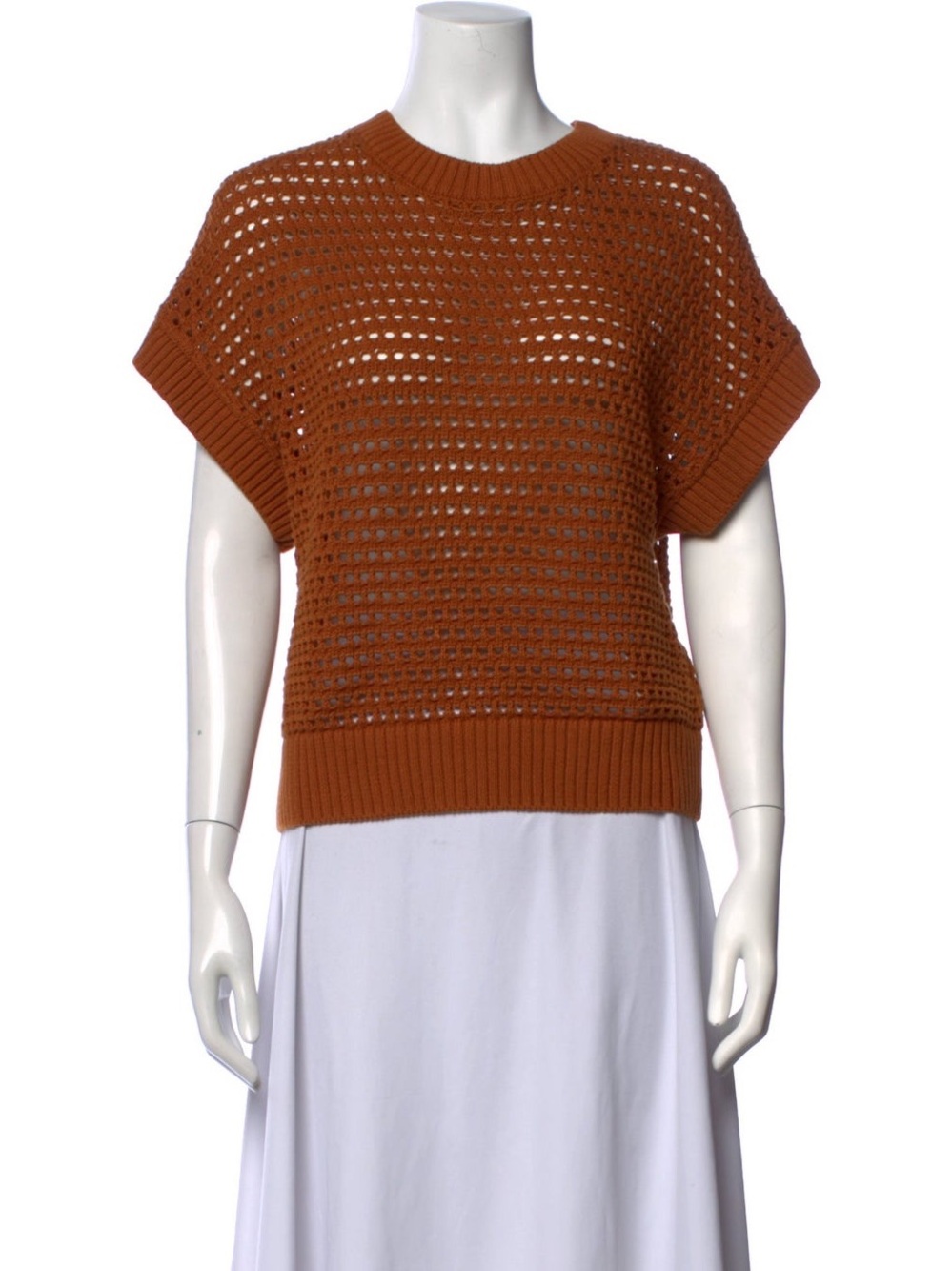 Varley Open-Knit Short Sleeve Sweater in Rust